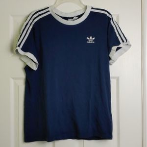 Adidas t-shirt navy blue stripes